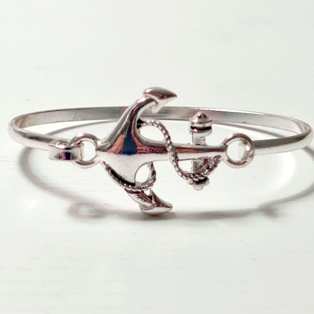 Silver Anchor Bangle Bracelet